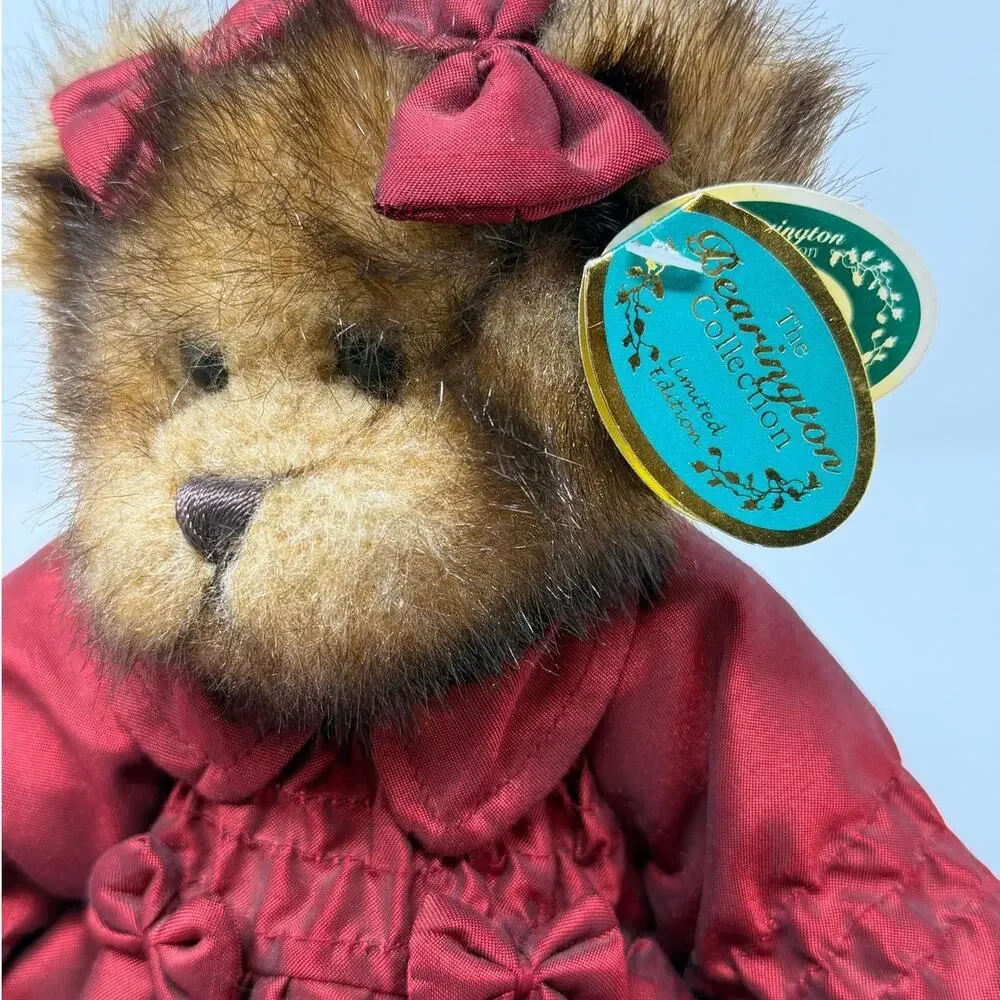 The Bearington Collection Greta Garland Shiny Red Dress Bows Flowers w/Ornament
